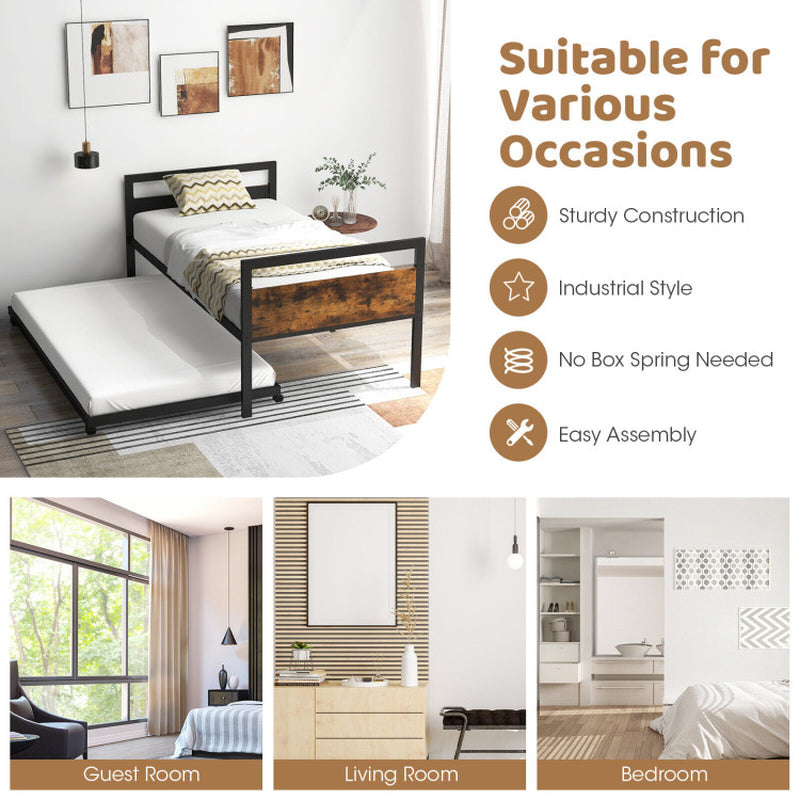 Twin Metal Daybed with Trundle Lockable Wheels