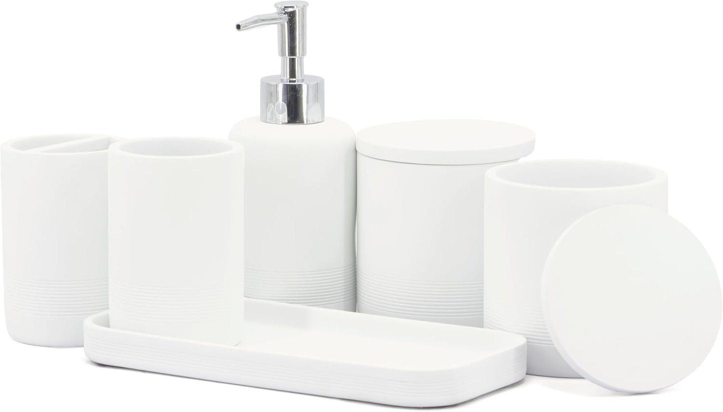 - Black Bathroom Accessories Set 4 Pcs - Toothbrush Holder, Soap Dispenser, Vanity Tray, Bathroom Tumbler - Countertop Vanity Organizer - Bathroom Accessory Set- Toothbrush Holder Set, Stone Sets