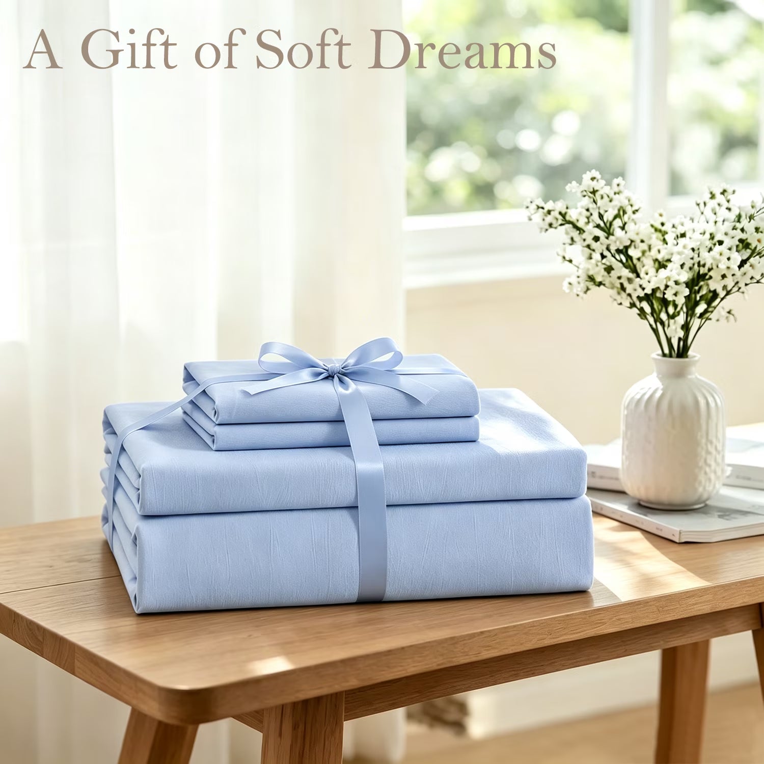 Bed Sheets Set 4 Piece Queen/Full Sheet Set Light Blue Microfiber Fitted Sheet, Flat Sheet & 2 Pillowcases Bedding Set