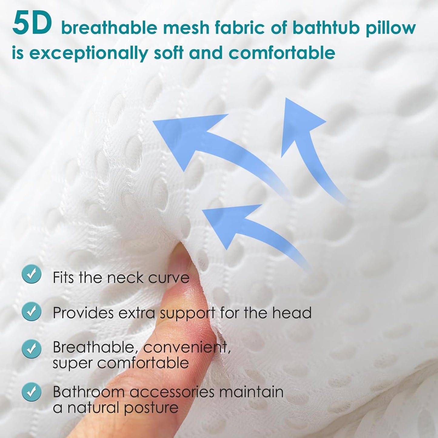 Bath Pillows for Tub,Luxury Bath Pillow for Neck and Back Support-With Comfortable Breathable Cotton 6 Non-Slip Suction (Regular Version)
