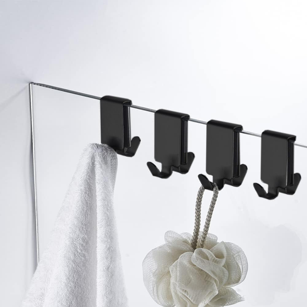 Double Hooks for Glass Shower Door, Towel Hooks over the Bathroom Glass Wall 0.31-0.39In, Stainless Steel, Brushed,2 Pack.
