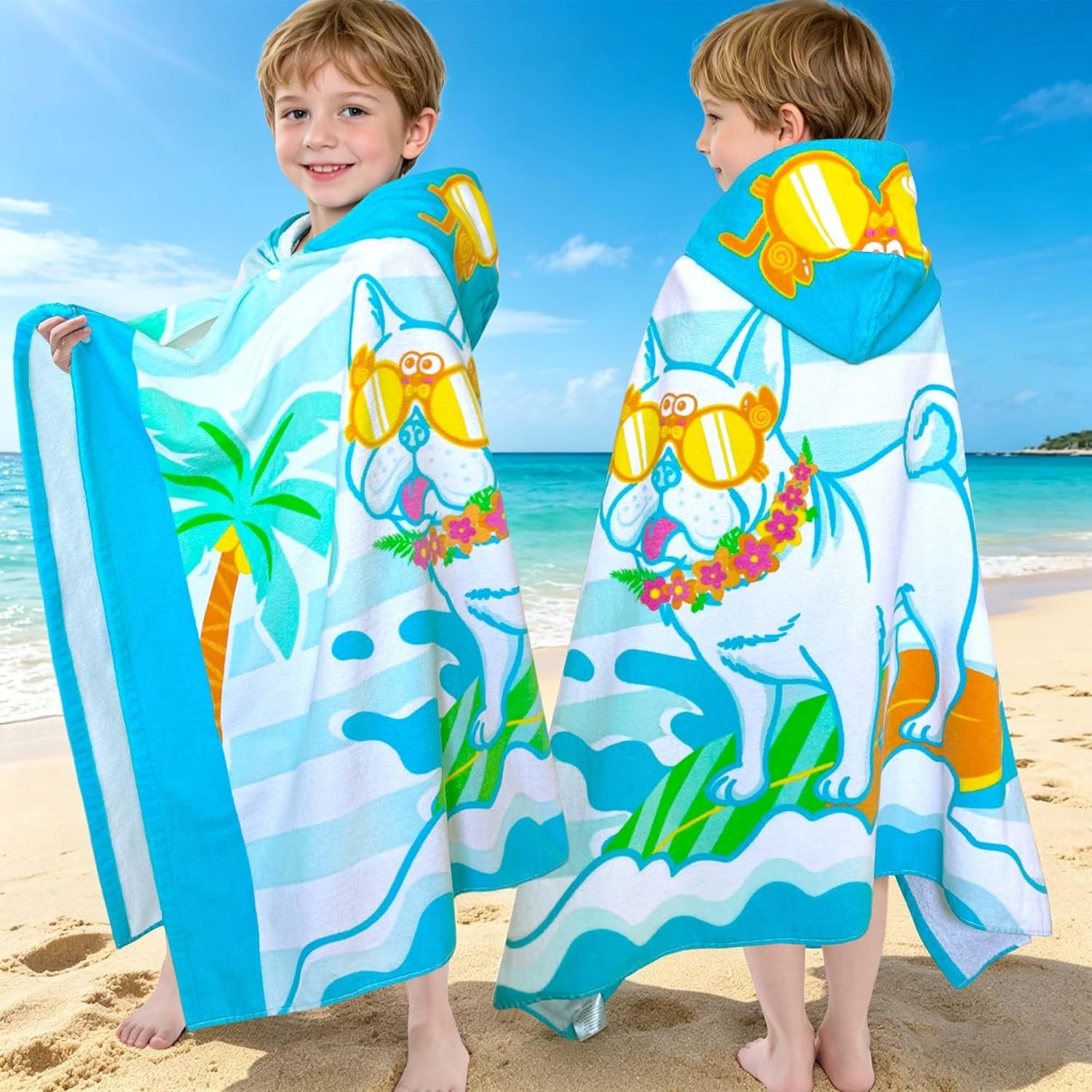 Kids Hooded Beach Towel Age 3-8, 30''X50,Soft | Thick | Large | 100% Cotton,Absorbent Beach, Bath, Pool Towels Wrap for Girls, Sea Mermaid