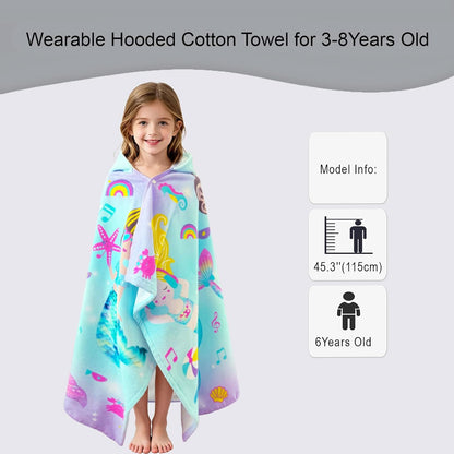 Kids Hooded Beach Towel Age 3-8, 30''X50,Soft | Thick | Large | 100% Cotton,Absorbent Beach, Bath, Pool Towels Wrap for Girls, Sea Mermaid