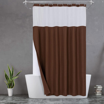 Waffle Weave Shower Curtain with Snap-In Fabric Liner & Hooks Set - Hotel Style, Waterproof & Washable, Heavyweight Fabric & Mesh Top Window - 71X72, Sage Green
