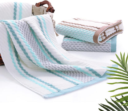 Hand Towels Set of 2 Striped Pattern 100% Cotton Soft Absorbent Decorative Towel for Bathroom (Green)