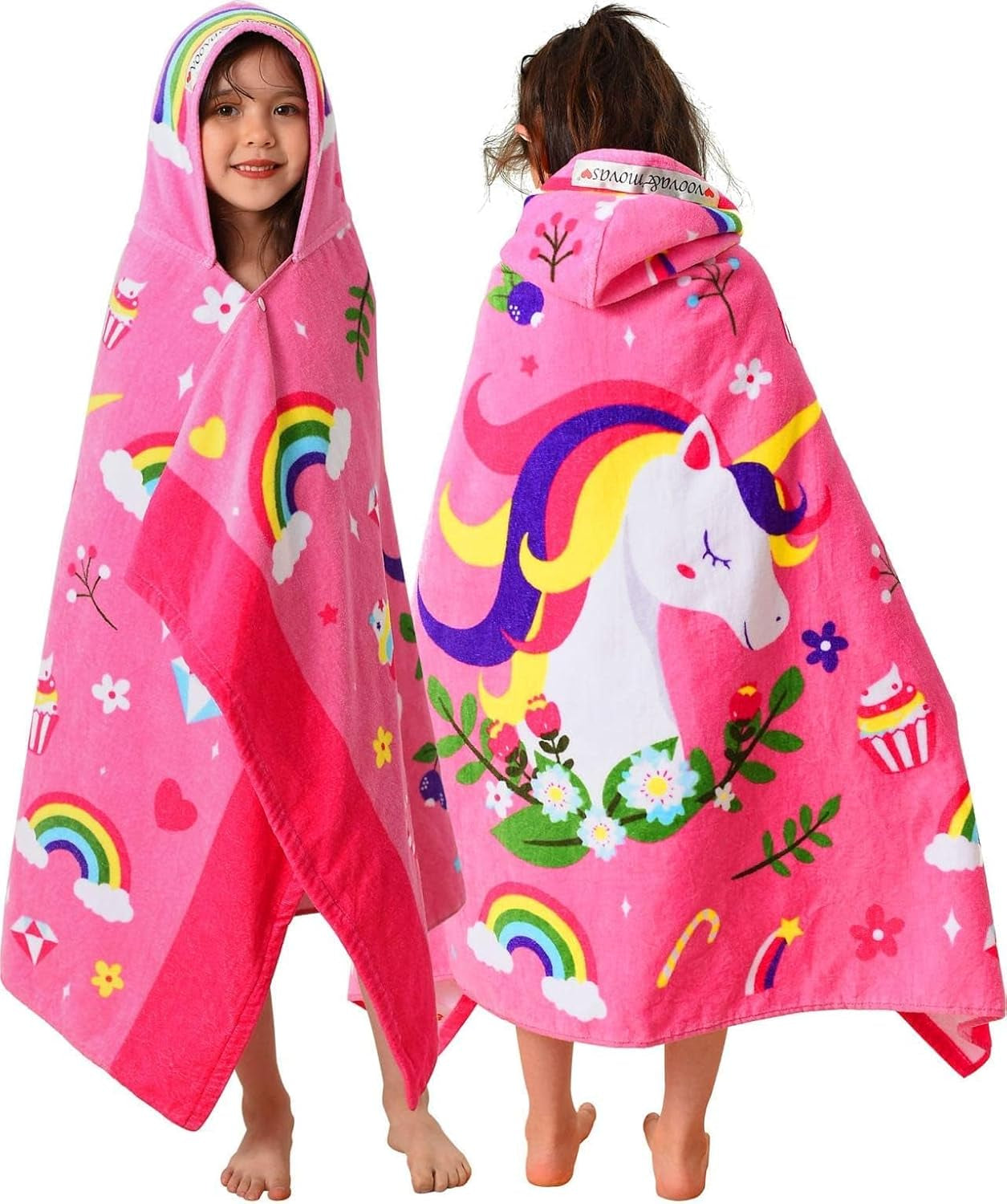 Kids Hooded Beach Towel Age 3-8, 30''X50,Soft | Thick | Large | 100% Cotton,Absorbent Beach, Bath, Pool Towels Wrap for Girls, Sea Mermaid