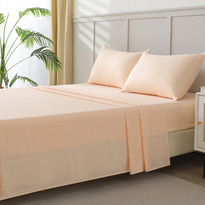 Bed Sheets Set 4 Piece Queen/Full Sheet Set Champagne Microfiber Fitted Sheet, Flat Sheet & 2 Pillowcases Bedding Set