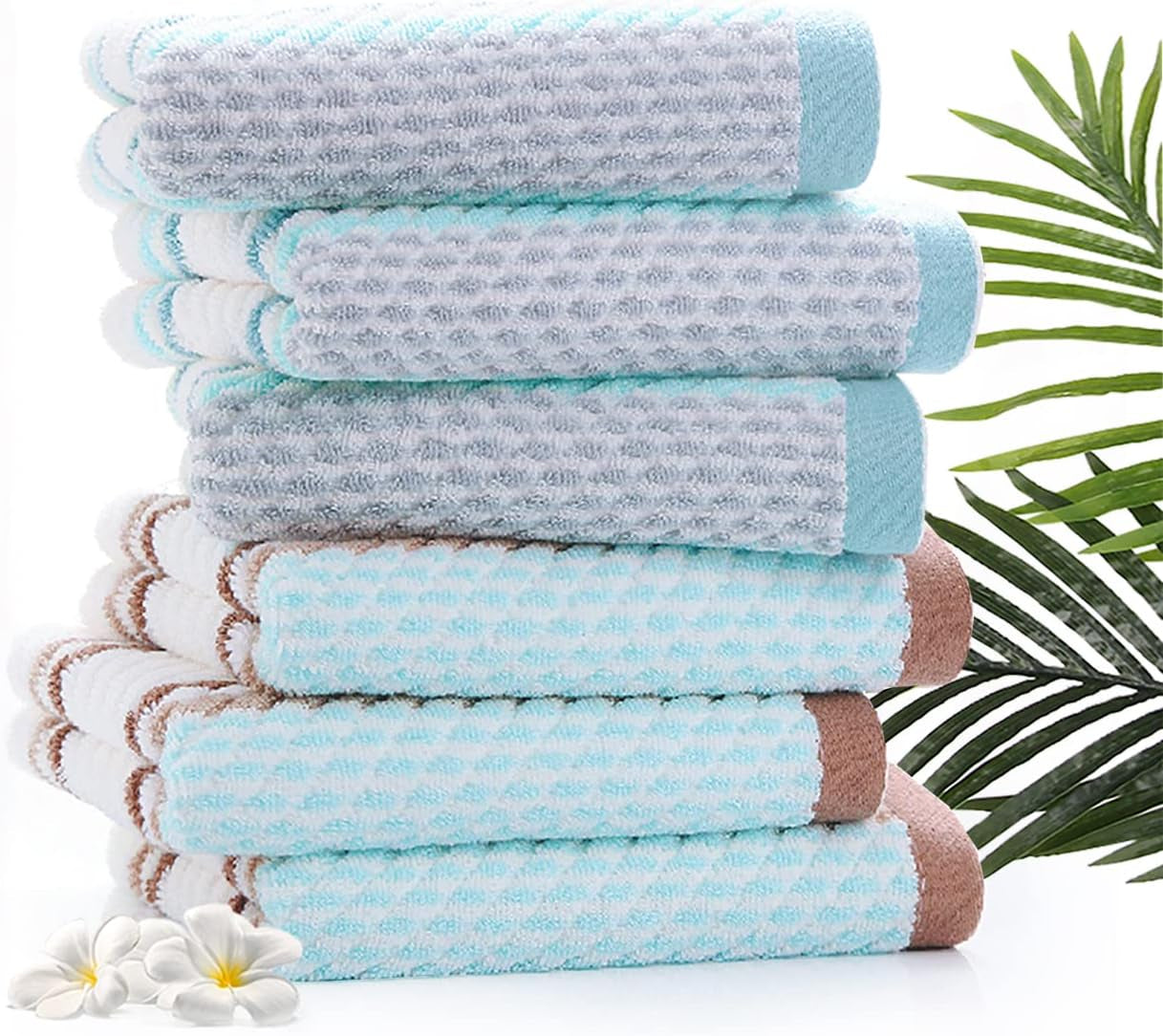 Hand Towels Set of 2 Striped Pattern 100% Cotton Soft Absorbent Decorative Towel for Bathroom (Green)