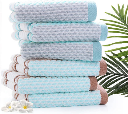 Hand Towels Set of 2 Striped Pattern 100% Cotton Soft Absorbent Decorative Towel for Bathroom (Green)