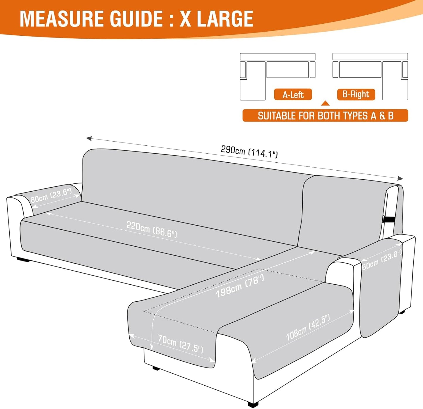 Sectional Couch Covers 100% Waterproof L Shaped Sofa Slipcover 3Pcs Reversible Chaise Lounge Cover for Sectional Sofa Furniture Protector Cover for Pets Cat Dog(X-Large, Light Gray)