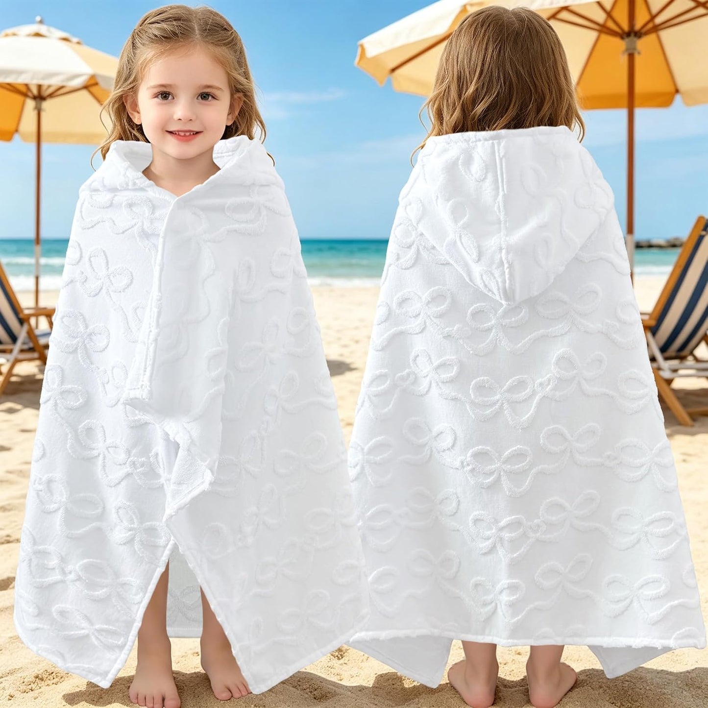 Kids Hooded Beach Towel Age 3-8, 30''X50,Soft | Thick | Large | 100% Cotton,Absorbent Beach, Bath, Pool Towels Wrap for Girls, Sea Mermaid