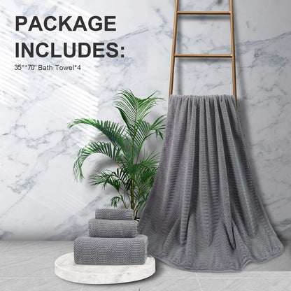 4 Piece Microfiber Bath Towel Set,700Gsm Family-Sized Towel Set ,Quick Dry & Less Lint,Highly Absorbent,Ultra Soft Shower Towel for Bathroom Hotel-Dark Gray