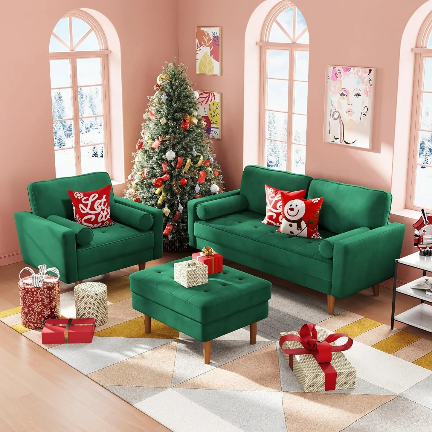 59" Velvet Spring Sofa Couch for Living Room, Office, Small Space, Solid Wood Leg, One Box, Green