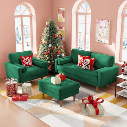 59" Velvet Spring Sofa Couch for Living Room, Office, Small Space, Solid Wood Leg, One Box, Green