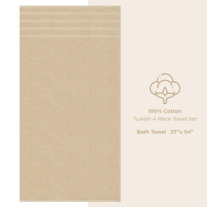 Luxury 4 Piece Bath Towel Set, 100% Cotton Turkish Bath Towels for Bathroom, Beige