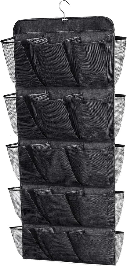 30 Large Pockets Dual Sided Hanging Shoe Organizer for Closet with Rotating Hanger Hanging Shoe Shelves, Grey