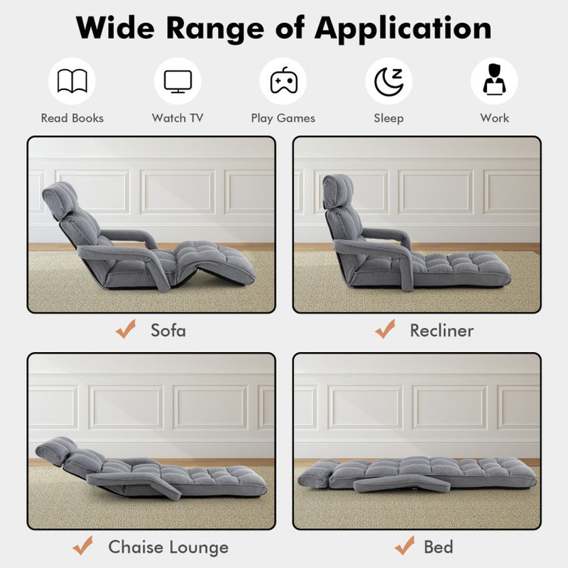 6-Position Adjustable Floor Chair with Adjustable Armrests and Footrest