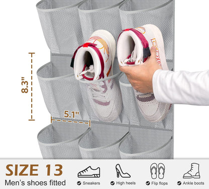 30 Large Pockets Dual Sided Hanging Shoe Organizer for Closet with Rotating Hanger Hanging Shoe Shelves, Grey