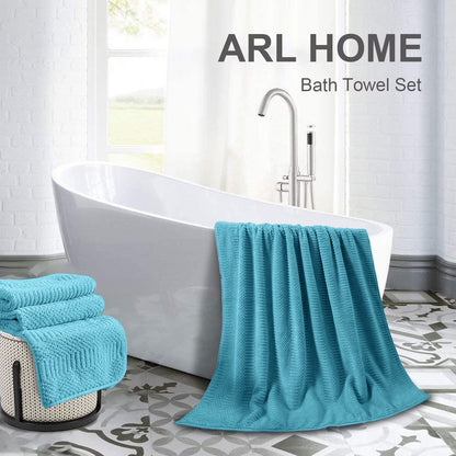 4 Piece Microfiber Bath Towel Set,700Gsm Family-Sized Towel Set ,Quick Dry & Less Lint,Highly Absorbent,Ultra Soft Shower Towel for Bathroom Hotel-Turquoise