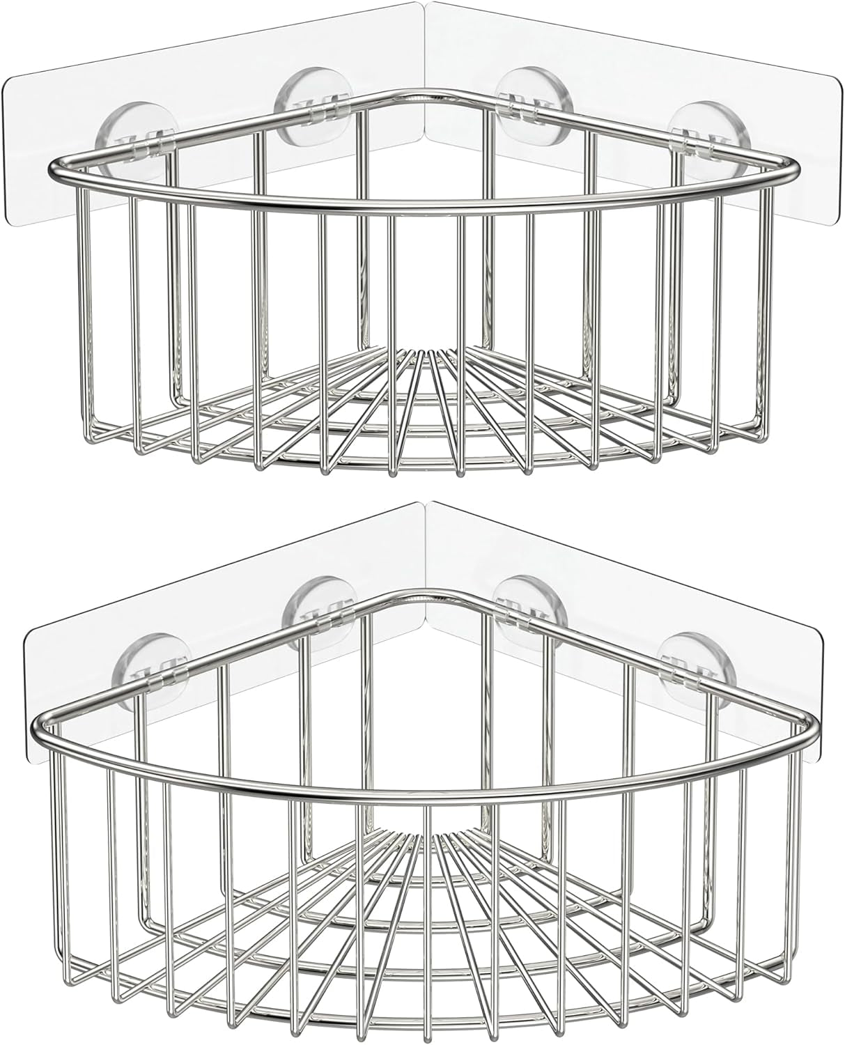 2-Pack Corner Shower Caddy, SUS304 Stainless Steel, Wall Mounted Bathroom Shelf with Adhesive, Storage Organizer for Toilet, Dorm and Kitchen (Silver)