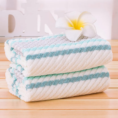 Hand Towels Set of 2 Striped Pattern 100% Cotton Soft Absorbent Decorative Towel for Bathroom (Green)