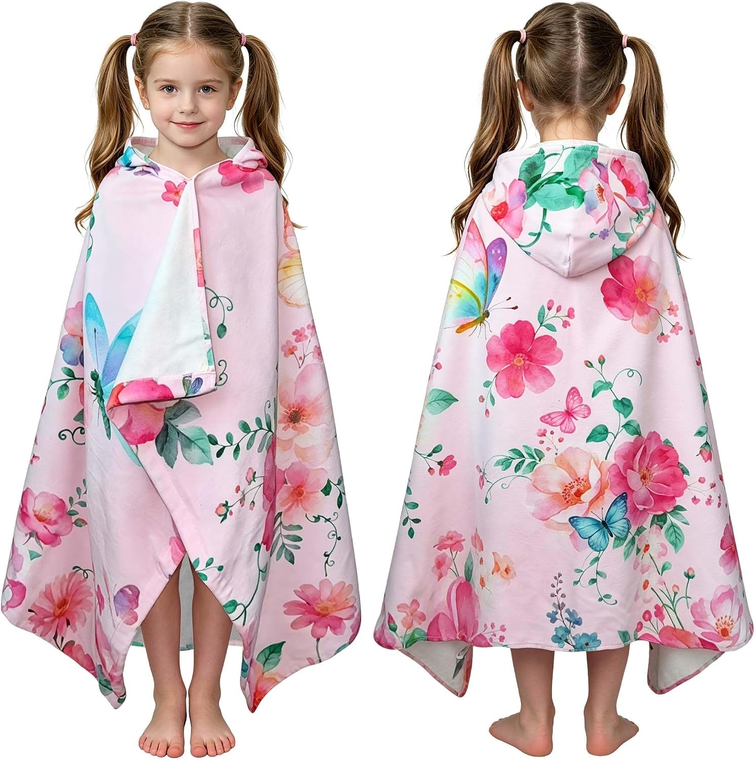 Kids Hooded Beach Towel Age 3-8, 30''X50,Soft | Thick | Large | 100% Cotton,Absorbent Beach, Bath, Pool Towels Wrap for Girls, Sea Mermaid