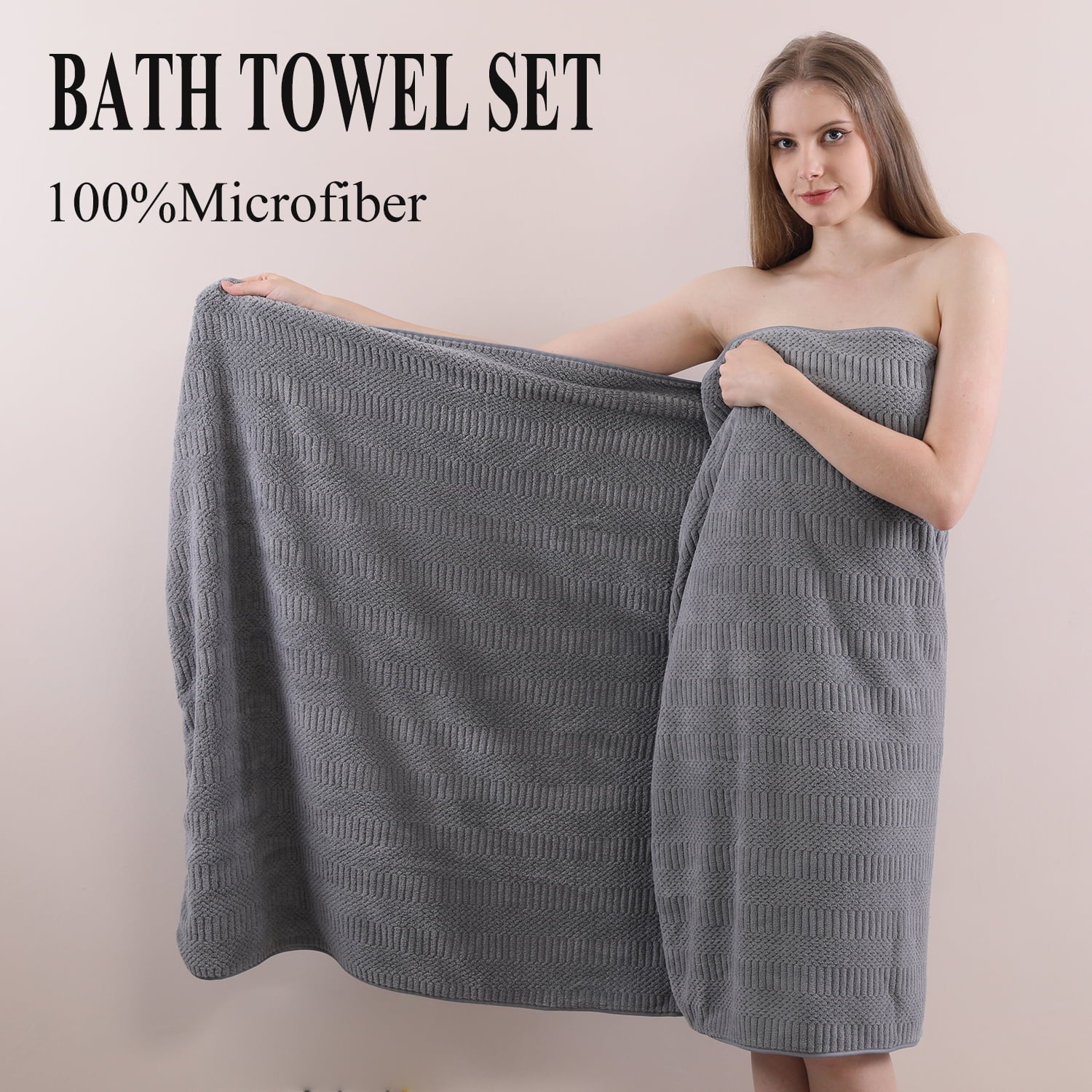 4 Piece Microfiber Bath Towel Set,700Gsm Family-Sized Towel Set ,Quick Dry & Less Lint,Highly Absorbent,Ultra Soft Shower Towel for Bathroom Hotel-Dark Gray