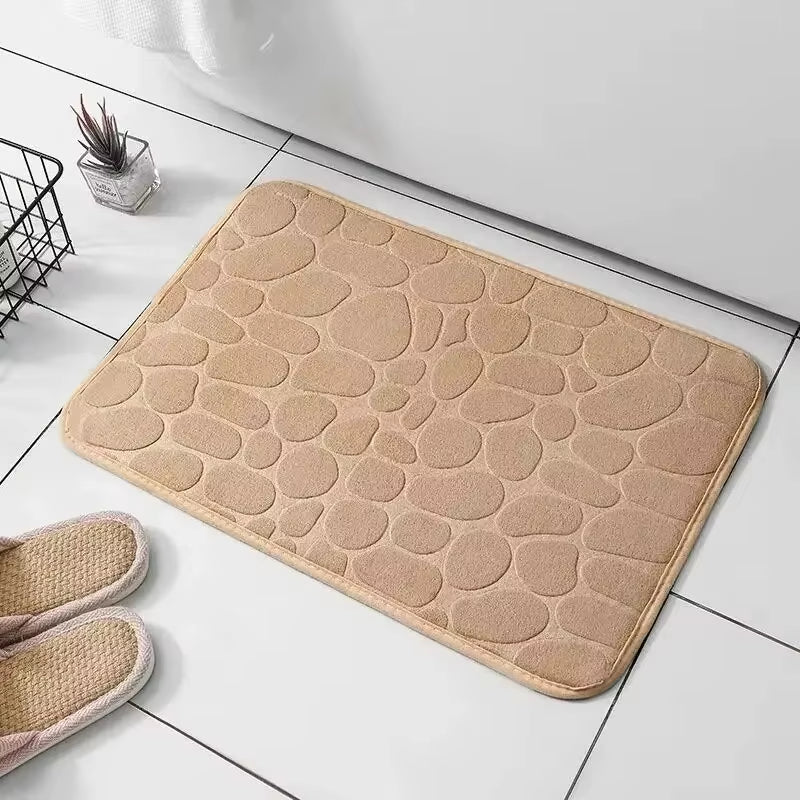 1Pc Memory Foam Embossed Velvet Carpet Bathroom Living Room Non-Slip Mat Cobblestone Floor Mat Home Furnishings
