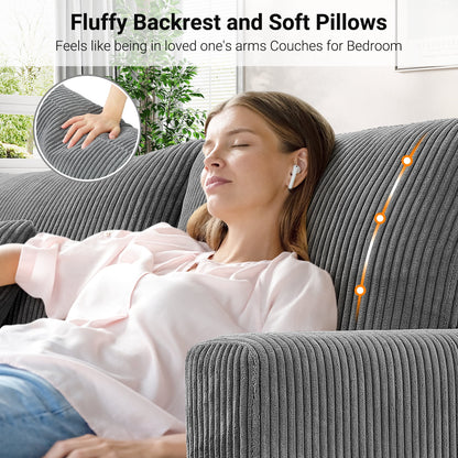 87" Corduroy Sofa,3 Seater Sofa Extra Deep Seats, Comfy Upholstered Couch for Living Room,2 Pillows,Gray