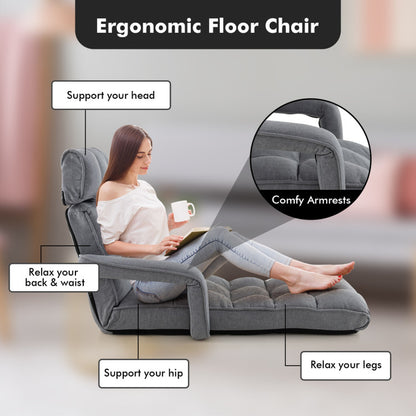 6-Position Adjustable Floor Chair with Adjustable Armrests and Footrest