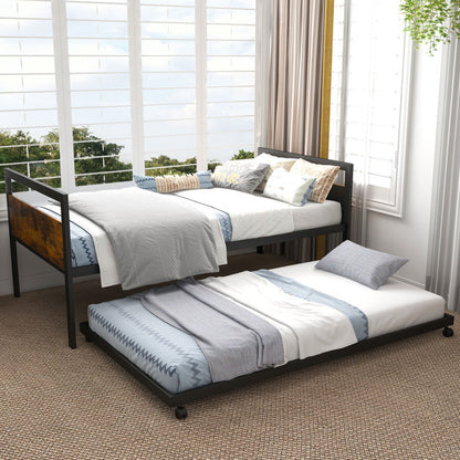 Twin Metal Daybed with Trundle Lockable Wheels
