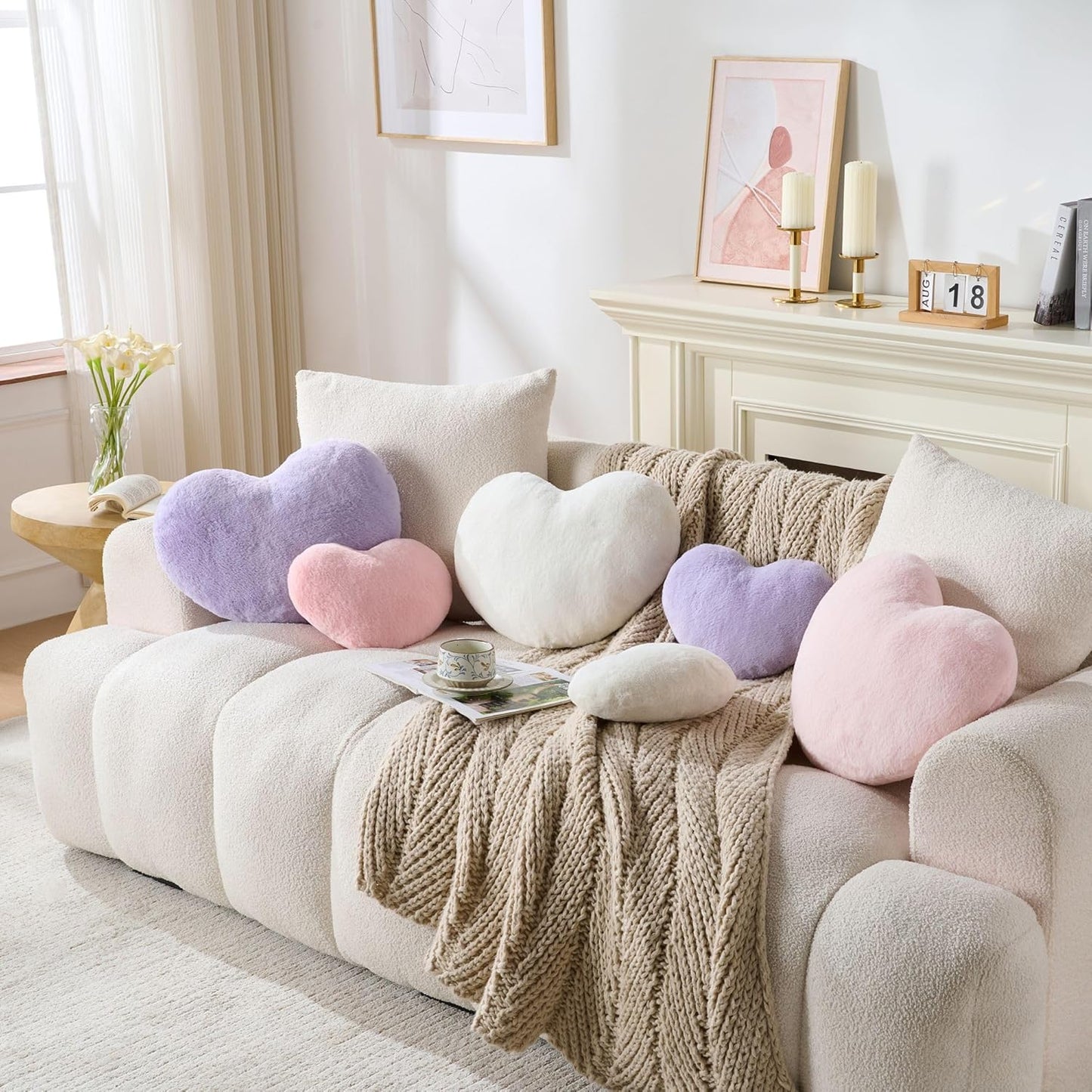2PCS Throw Pillows Cute Room Decor Heart Pillow Home Decor Decorative Couch Pillows Bed Pillows Outdoor Pillows Valentine Gifts,White 9"*13"