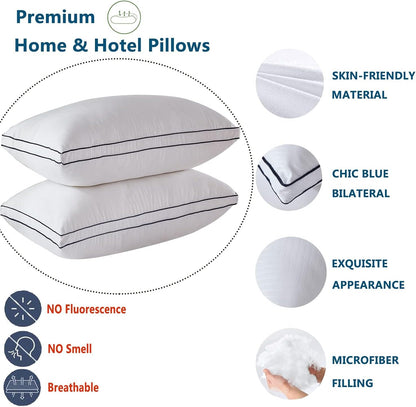 Bed Pillows for Sleeping, Luxury Plush Soft Pillow with Home and Hotel, Breathable Microfiber Cover Skin-Friendly Pillows for Side Back Sleepers (White, Queen (Pack of 4))