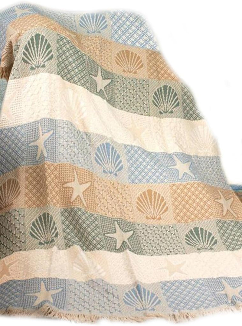 Manual Cotton Throw Blankets Seashells by the Seashore 2 Layer Throw Blanket 46 X 60 46 X 60 X 0.25 Inches Multicolored