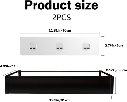 Shower Caddy, Adhesive Shower Organizer with Hooks, Shower Shelves for inside Shower, No Drilling Shower Rack Holder, Shower Storage for Bathroom, Kitchen Spice Rack-2 Pack Black