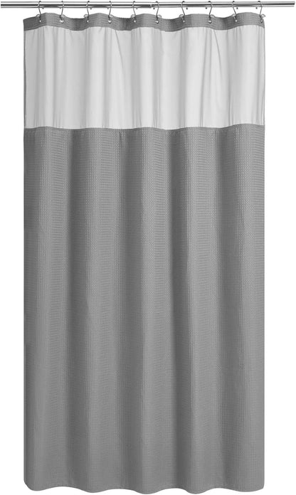 Waffle Weave Shower Curtain with Snap-In Fabric Liner & Hooks Set - Hotel Style, Waterproof & Washable, Heavyweight Fabric & Mesh Top Window - 71X72, Sage Green