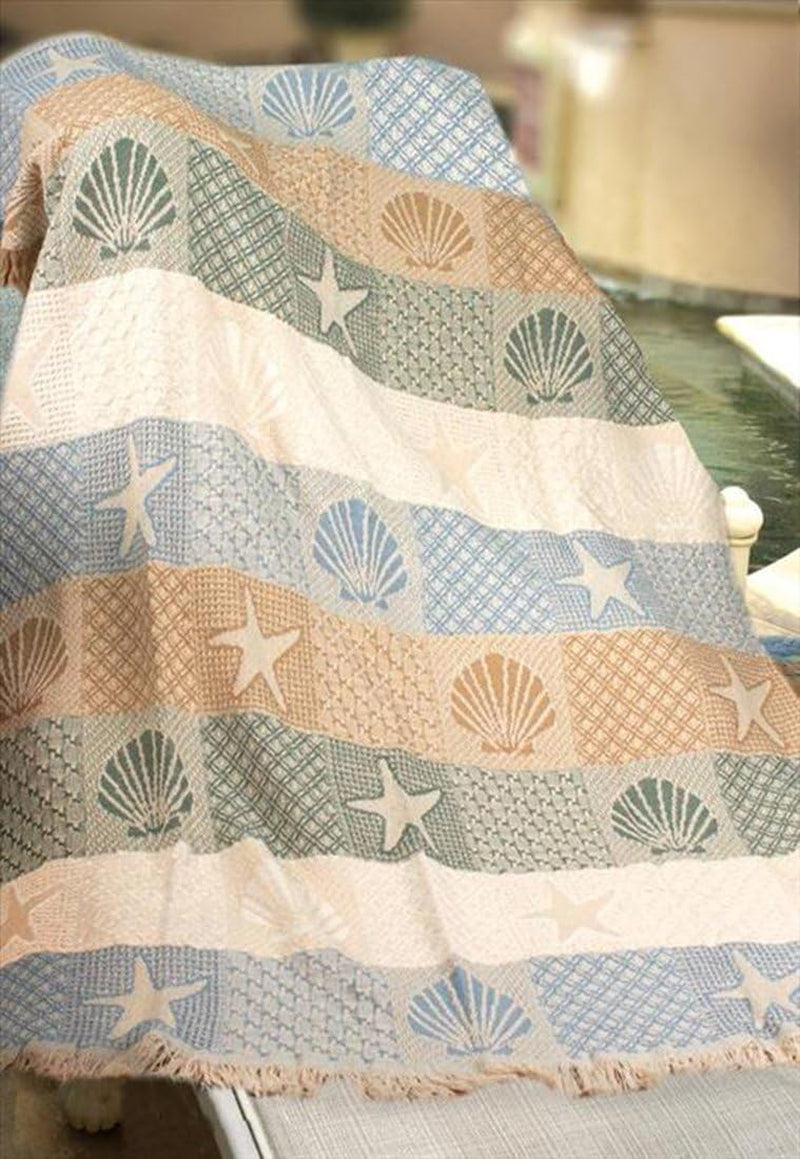 Manual Cotton Throw Blankets Seashells by the Seashore 2 Layer Throw Blanket 46 X 60 46 X 60 X 0.25 Inches Multicolored