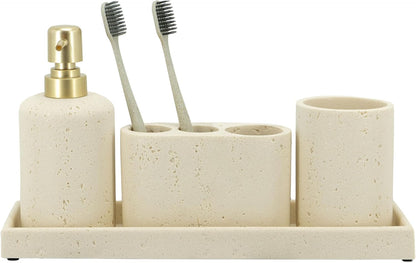 - Black Bathroom Accessories Set 4 Pcs - Toothbrush Holder, Soap Dispenser, Vanity Tray, Bathroom Tumbler - Countertop Vanity Organizer - Bathroom Accessory Set- Toothbrush Holder Set, Stone Sets