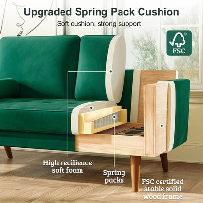 59" Velvet Spring Sofa Couch for Living Room, Office, Small Space, Solid Wood Leg, One Box, Green