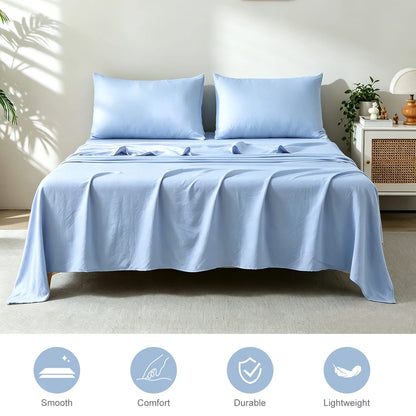 Bed Sheets Set 4 Piece Queen/Full Sheet Set Light Blue Microfiber Fitted Sheet, Flat Sheet & 2 Pillowcases Bedding Set