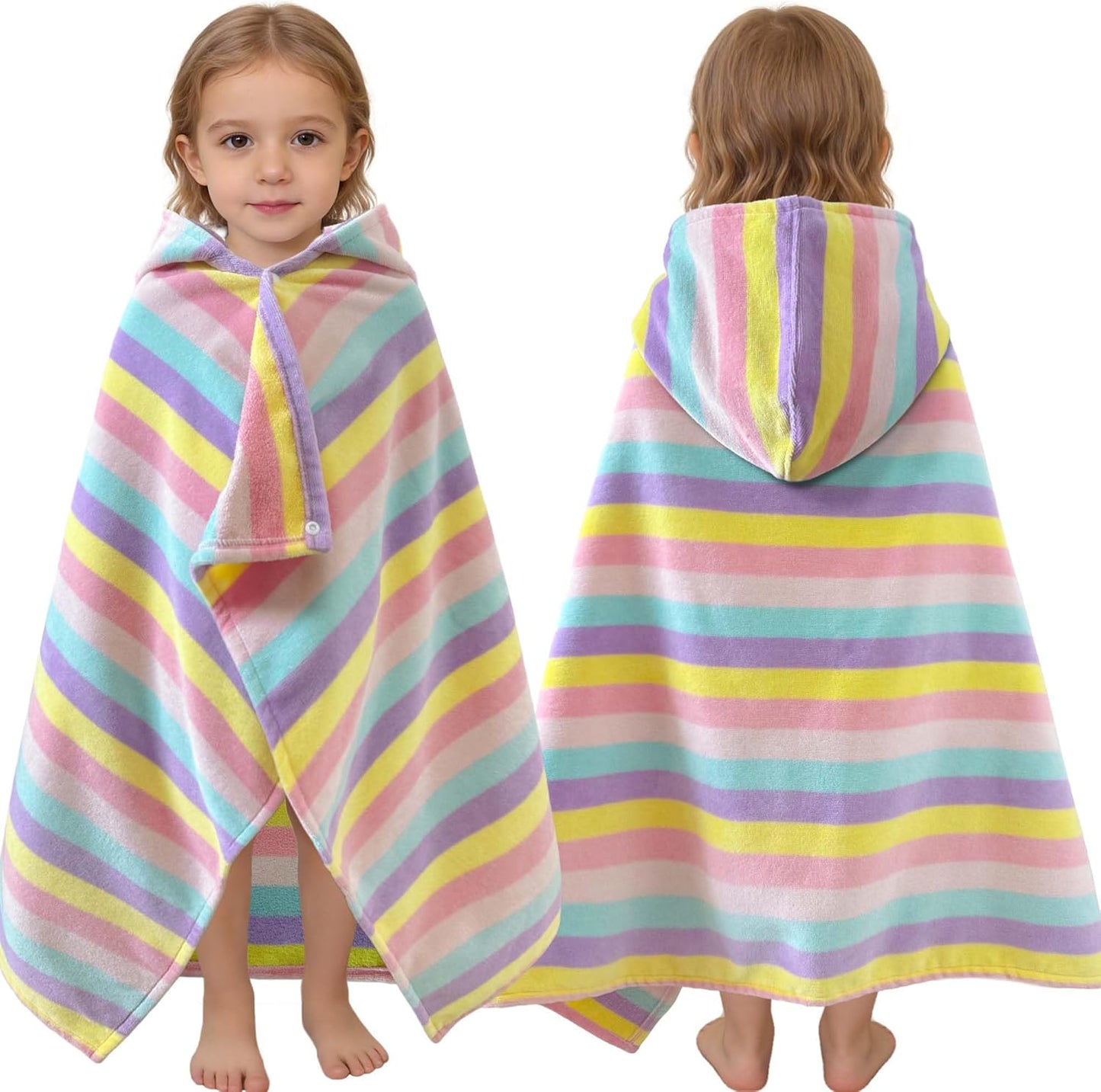 Kids Hooded Beach Towel Age 3-8, 30''X50,Soft | Thick | Large | 100% Cotton,Absorbent Beach, Bath, Pool Towels Wrap for Girls, Sea Mermaid