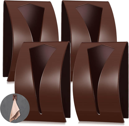 4 Pcs Self Adhesive Towel Hook Holder Grabber Stainless Steel Kitchen Dish Towel Hook Wall Mount Non Drilling Hangers Rack Hand Tea Holders for Bathroom Accesories Kitchen Gadgets(Brown)