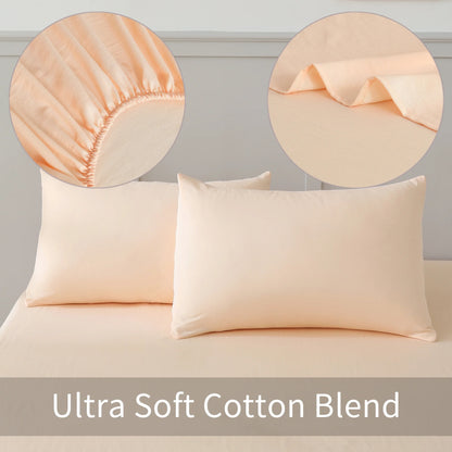 Bed Sheets Set 4 Piece Queen/Full Sheet Set Champagne Microfiber Fitted Sheet, Flat Sheet & 2 Pillowcases Bedding Set