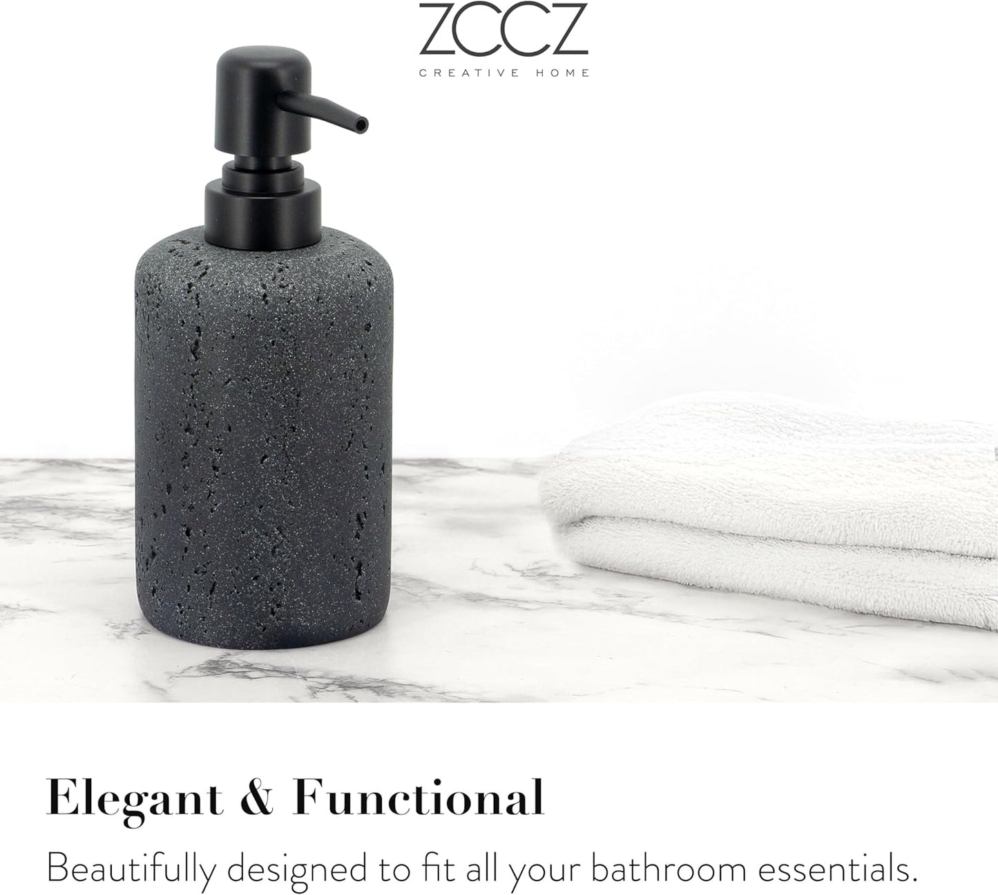 - Black Bathroom Accessories Set 4 Pcs - Toothbrush Holder, Soap Dispenser, Vanity Tray, Bathroom Tumbler - Countertop Vanity Organizer - Bathroom Accessory Set- Toothbrush Holder Set, Stone Sets
