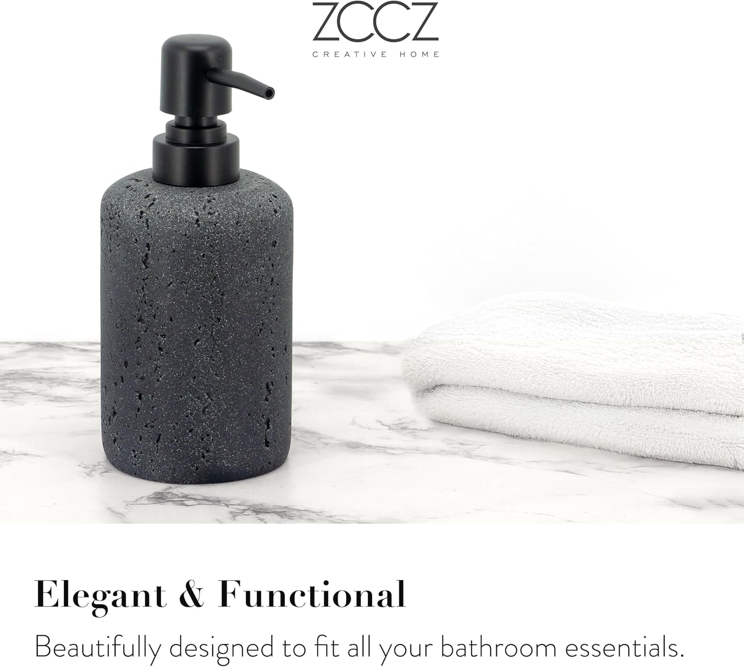 - Black Bathroom Accessories Set 4 Pcs - Toothbrush Holder, Soap Dispenser, Vanity Tray, Bathroom Tumbler - Countertop Vanity Organizer - Bathroom Accessory Set- Toothbrush Holder Set, Stone Sets