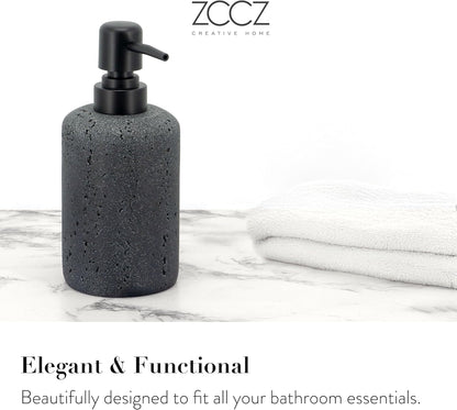 - Black Bathroom Accessories Set 4 Pcs - Toothbrush Holder, Soap Dispenser, Vanity Tray, Bathroom Tumbler - Countertop Vanity Organizer - Bathroom Accessory Set- Toothbrush Holder Set, Stone Sets