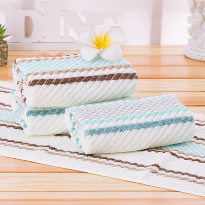 Hand Towels Set of 2 Striped Pattern 100% Cotton Soft Absorbent Decorative Towel for Bathroom (Green)