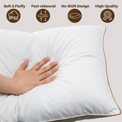 Goose Feather Pillows, Bed Pillows, Queen Size Set of 2, Hotel Pillows for Sleeping, White Pillows Soft down Alternative Pillows 20X30