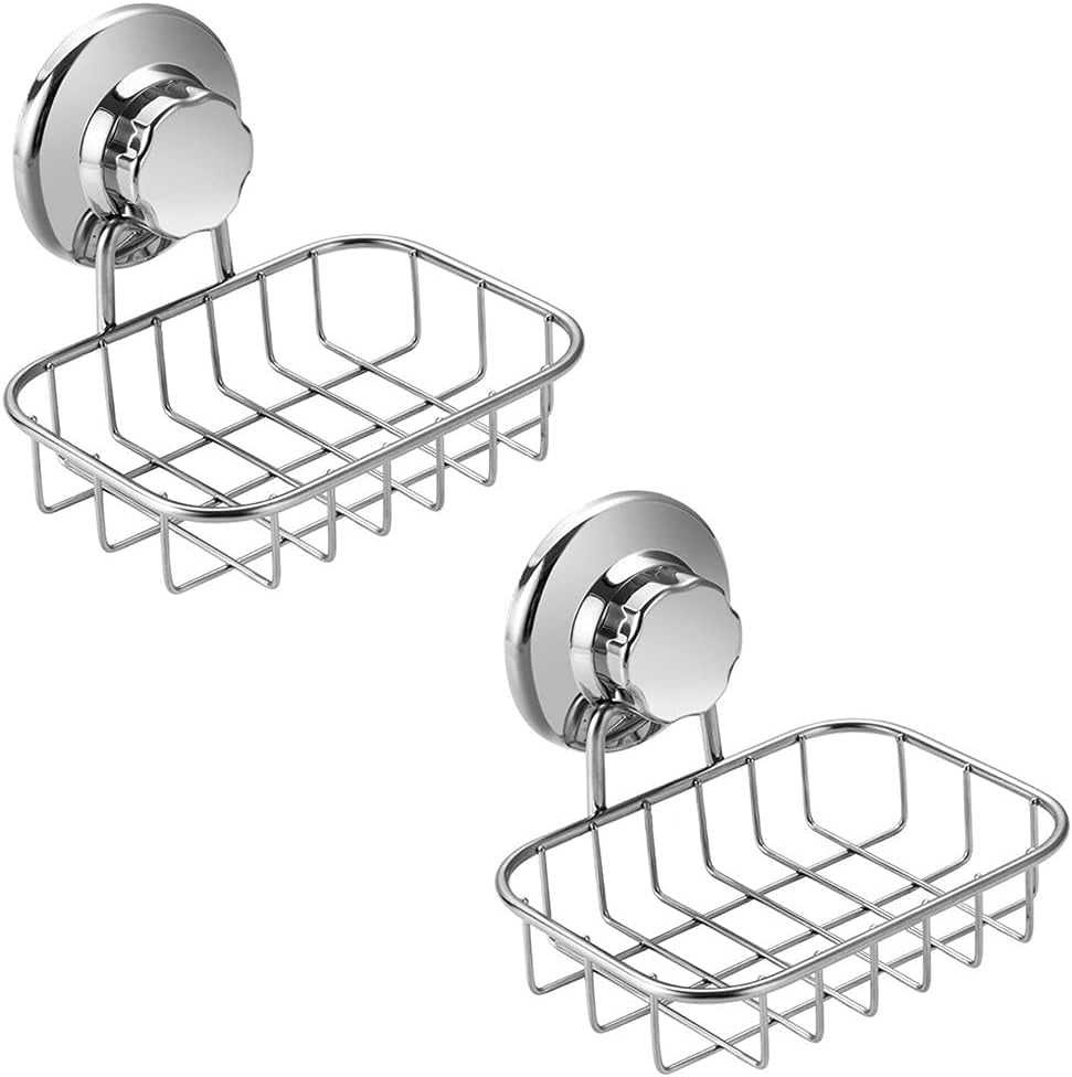 Suction Cup Soap Holder, Soap Dish Saver Tray Bar Soap Sponge Holder for Shower Wall, Bathroom, Tub and Kitchen Sink Stainless Steel