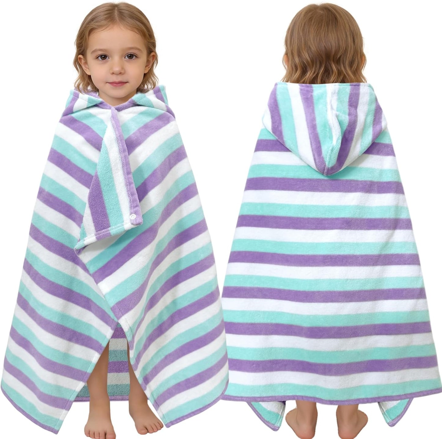 Kids Hooded Beach Towel Age 3-8, 30''X50,Soft | Thick | Large | 100% Cotton,Absorbent Beach, Bath, Pool Towels Wrap for Girls, Sea Mermaid
